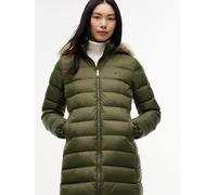 Steppmantel TOMMY JEANS "TJW ESSENTIAL HOODED DOWN COAT", Damen, Gr. M (40), grün (dunkelgrünery), Web, Obermaterial: 100% Nylon. Futter: 100% Polyester. Füllung: 100% Daunen, unifarben, wadenlang, el