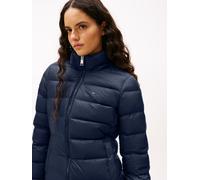 Steppmantel TOMMY JEANS "TJW ESSENTIAL HOODED DOWN COAT", Damen, Gr. S (36/38), blau (schwarz night navy), Web, Obermaterial: 100% Nylon. Futter: 100% Polyester. Füllung: 100% Daunen, unifarben, regul
