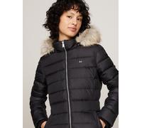 Tommy Jeans Damen Daunenmantel Essential Hooded Down Coat mit Kunstpelz, Schwarz (Black), S