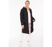 Steppmantel ZWILLINGSHERZ "Happy Vibes", Damen, Gr. M, schwarz, Canvas, Obermaterial: 100% Polyester, kontrastfarbene Details, unifarben, weit knielang, ohne Ausschnitt, angesetztes Bündchen kontrastf