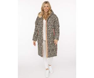 Steppmantel ZWILLINGSHERZ "„Leo AOP“", Damen, Gr. XXL, bunt (beige), Obermaterial: 100% Polyester, Mäntel Steppmantel, Kapuze, farblich abgesetzte Details,Leomuster, Reisverschluss, Taschen (75225310-