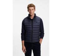 Steppweste BOSS ORANGE "Odeno", Herren, Gr. 58, blau (dunkelblau404), Web, Obermaterial: 100% Polyamid, unifarben, slim fit kurz, hoch geschlossener Ausschnitt, Westen Steppweste, Stehkragen, slim fit