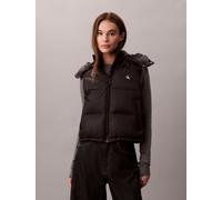 Steppweste CALVIN KLEIN JEANS "ESSENTIAL MIDWEIGHT PUFFER VEST", Damen, Gr. XXL (46), schwarz, Web, Obermaterial: 100% Polyamid, unifarben, normal, Westen Steppweste, mit abnehmbarer Kapuze, Stehkrage