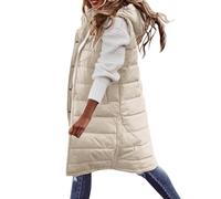 Steppweste Damen Lang, Ärmellose Weste mit Kapuze Steppmantel Warmer Wintermantel Reissverschluss Longweste mit Taschen Daunenweste Leichte Elegante Vest für Herbst und Winter, M-4XL