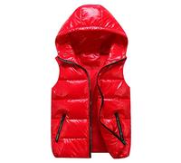 Steppweste Glänzend Damen Herren, Ärmellose Steppjacke Einfarbige Weste Reißverschlusstasche Casual Kapuzenjacke Unisex Winterjacke Hooded Outdoor Weste Puffer Jacke Winterweste Leicht Bodywarmer