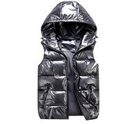 Steppweste Glänzend Damen Herren, Ärmellose Steppjacke Einfarbige Weste Reißverschlusstasche Casual Kapuzenjacke Unisex Winterjacke Hooded Outdoor Weste Puffer Jacke Winterweste Leicht Bodywarmer