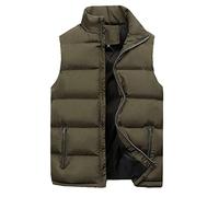 Steppweste Herren Weste Outdoor Weste mit Kapuze und Stehkragen Leicht Winterweste Dicke Freizeit Gilet Ärmellos Jacke Sport Weste Armeegrün M