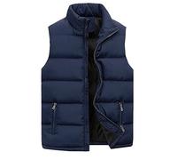 Steppweste Herren Weste Outdoor Weste mit Kapuze und Stehkragen Leicht Winterweste Dicke Freizeit Gilet Ärmellos Jacke Sport Weste Marine M