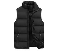 Steppweste Herren Weste Outdoor Weste mit Kapuze und Stehkragen Leicht Winterweste Dicke Freizeit Gilet Ärmellos Jacke Sport Weste Schwarz 6XL