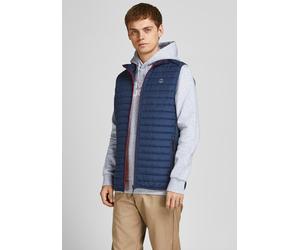 Steppweste JACK & JONES "JJEMULTI BODYWARMER COLLAR NOOS", Herren, Gr. XL, blau (navy), Web, Obermaterial: 100% Polyester, unifarben mit Farbeinsatz, regular fit normal, ohne Ausschnitt, Westen Steppw