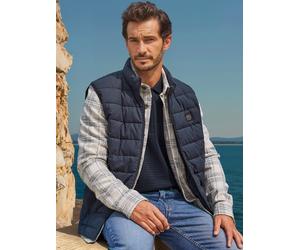 Steppweste LERROS "Steppweste aus Baumwolle und Leinen, gefüttert", Herren, Gr. M, blau night, 74% Baumwolle, 26% Lyocell, Westen Steppweste (10933528-M) blau night