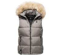 MARIKOO Damen Winter Weste Steppweste mit Kapuze und Fellkragen B896 [B896-Eisflöckchen-Grau-Gr.M]