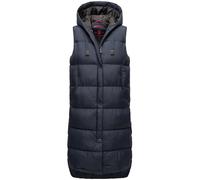 MARIKOO Damen Weste Steppweste lang gesteppte Übergangsweste Kapuze warm B967 [B967-Sayor-Navy-Gr.S]