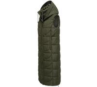 Navahoo Damen Winterjacke warme Steppweste extralang mit Kapuze Brezelchen Dark Olive Gr. XS