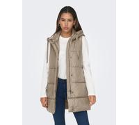 Steppweste ONLY "ONLASTA - Lange Steppweste mit Kapuze für kalte Tage", Damen, Gr. XS, silber (silber mink), Web, Obermaterial: 100% Polyester, unifarben, regular fit taillenbedeckt, Westen Steppweste