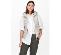 Steppweste ONLY "ONLNEWTAHOE HOOD WAISTCOAT OTW NOOS", Damen, Gr. L, grau (pumice stone), Steppware, Obermaterial: 100% Nylon, leicht glänzend, unifarben, tailliert normal, Westen Steppweste, mit Kapu