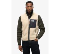 Steppweste SUPERDRY "VINTAGE RETRO FLEECE GILET", Herren, Gr. XXL, weiß (oatmeal beige), Web, Obermaterial: 100% Polyester, unifarben, relaxed fit taillenbedeckt, Westen Steppweste (28661747-XXL)
