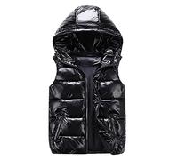 Steppweste Unisex Damen Herren Weste Glänzend mit Kapuze Winterweste Leicht Outdoor Bodywarmer Reißverschluss Slim Fit Gepolsterte Weste Wärme Freizeit Stehkragen Funktionelle Sportweste (01-Black, L)