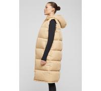 Steppweste URBAN CLASSICS "Urban Classics Ladies Long Hooded Puffer Vest", Damen, Gr. S, unionbeige, 100% Polyester, Westen Steppweste (14515863-S) unionbeige