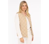 Steppweste ZWILLINGSHERZ "Classic Diamond", Damen, Gr. L, beige, Steppware, Obermaterial: 100% Polyester, Basic hüftbedeckend, ohne Ausschnitt, Westen Steppweste, Knöpfe, Stehkragen, Eingriffstaschen,