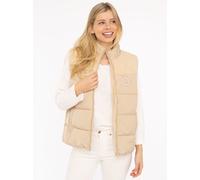 Steppweste ZWILLINGSHERZ "Good Vibes Only", Damen, Gr. XXL, beige, Steppware, Obermaterial: 100% Polyester, normal hüftlang, ohne Ausschnitt, Westen Steppweste, mit Teddyplüsch, Reißverschluss, Eingri