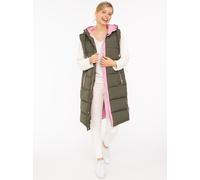 Steppweste ZWILLINGSHERZ "Smile", Damen, Gr. S, grün (khaki), Steppware, Obermaterial: 100% Polyester, Basic knielang, ohne Ausschnitt, Westen Steppweste, Smile-Steppung hinten, Zippern seitlich, Kapu