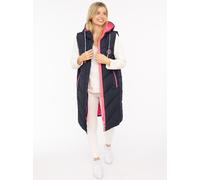 Steppweste ZWILLINGSHERZ "Strandglück", Damen, Gr. M, blau (marine), Steppware, Obermaterial: 100% Polyester, mehrfarbig, knielang, ohne Ausschnitt, Westen Steppweste, seitlicher Print, Kapuze, Tasche