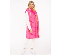 Steppweste ZWILLINGSHERZ "Strandglück", Damen, Gr. S, pink (neonpink), Steppware, Obermaterial: 100% Polyester, mehrfarbig, knielang, ohne Ausschnitt, Westen Steppweste, seitlicher Print, Kapuze, Tasc