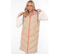 Steppweste ZWILLINGSHERZ "Wild at Heart", Damen, Gr. S, beige, Steppware, Obermaterial: 100% Polyester, Basic knielang, ohne Ausschnitt, Westen Steppweste, mit Leo Details, Print, Kapuze, Reißverschlu