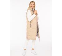 Steppweste ZWILLINGSHERZ "Wild Hearts", Damen, Gr. L, beige, Steppware, Obermaterial: 100% Polyester, Basic knielang, ohne Ausschnitt, Westen Steppweste, Leo-Muster, Taschen seitlich, modisch, Doppel-