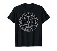 Steps To Valhalla Keltisches Vikinger Vegvisir Wikinger-Kompass Glücksbringer T-Shirt, Herren, Schwarz, S, Kurzarm, Klassisch, Baumwolle 50%, Polyester 50%
