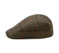 Sterkowski Norte | Harris Tweed Schirmmütze für Herren und Damen | Winter Schiebermütze Flatcap Newsboy Cap Cabrio Ohrenklappen Schlägermütze Schildmütze Gatsby Wolle Irishe Khaki/Rot 55 cm