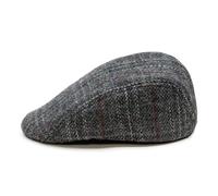 Sterkowski Norte | Harris Tweed Schirmmütze für Herren und Damen | Winter Schiebermütze Flatcap Newsboy Cap Cabrio Ohrenklappen Schlägermütze Schildmütze Gatsby Wolle Irishe Graues Karomuster 59 cm