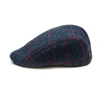 Sterkowski Norte | Harris Tweed Schirmmütze für Herren und Damen | Winter Schiebermütze Flatcap Newsboy Cap Cabrio Ohrenklappen Schlägermütze Schildmütze Gatsby Wolle Irishe Blau/Rot 57 cm