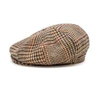 Sterkowski Peaky | 100% Harris Tweed Schiebermütze für Herren und Damen | Paperboy Cap Schirmmütze Flatcap Newsboy Ballonmütze Baker Boy Baskenmütze Cabrio Vintage Gatsby Beige Kariert 56 cm