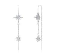 Sterling Silber 925 Ohrringe Hängend Damen, Lange Quasten Tropfen Baumelnde Einfädler Ohrringen Silber Hängend Blitze Glänzer Ohrring mit Zirkonia Sterne Mond Stein Lang Einfädler Ohrringe Boho