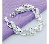 Sterling Silber Armbänder Für Damen,Vintage 925 Massives Silber Armband Handgefertigt Poliert Chinesische Drachenkette Armreif Verstellbar Glänzend Mode Damen Schmuck Geschenk Für Geburtstagspaar