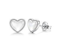 Sterling Silber Herz Ohrstecker Ohrringe für Damen Mädchen - 20G Hypoallergene Ohrringe für empfindliche Ohren | Süße Kleine Herz Liebe Ohrstecker mit 14K Gold & Weißgold Platiert- Weiß