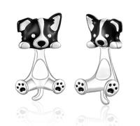 Sterling Silber Hunde Ohrstecker Border Collie, Niedliche Tier-Ohrringe für Frauen aus 925er Sterlingsilber, hypoallergener Schmuck Geschenke
