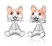 Sterling Silber Hunde Ohrstecker Corgi, Niedliche Tier-Ohrringe für Frauen aus 925er Sterlingsilber, hypoallergener Schmuck Geschenke
