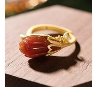 Sterling Silber Natürliche Hetian Jade Lotus Handgemachte weibliche Modell Atmosphärische Retro- Temperament Offene Ring (Gem Color : Style 7, Ring Size : Resizable)