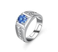 Sterling Silber Ring 925 Mit Farbigem Zirkon Blau - Verstellbarer Schlicht Klobiger Herrenring - Punk Kleid Verlobungsring - Geschenke Für Herren - Ewigkeitsring