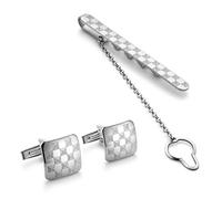 STERLL Herren Manschettenknöpfe Und Krawattenspange Aus Sterlingsilber Mit Zartem Schachbrettmuster