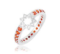 Stern Ewigkeitsring mit mehrfarbigen natürlichen Edelsteinen und massivem 925er Sterlingsilber, Hochzeitsring von J bis X, P 1/2, Edelstein, Karneol