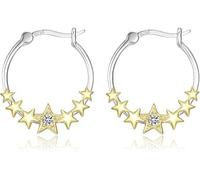 Stern Ohrringe Creolen Damen Silber 925 Star Ohrringe Huggie Kreolen Star Schmuck Muttertags Geschenke Valentinstag für Mädchen Kinder Tochter