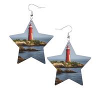 Stern-Ohrringe mit altem Leuchtturm, 2 Stück, stilvoll und schön, leicht, baumelnd für Frauen und Mädchen, Einheitsgröße, Leder