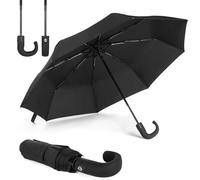 Sternenfunke - Faltbarer Taschenschirm sturmfest mit J-Griff, Automatik Regenschirm klein und Taschenregenschirm kompakt, sturmfest in Schwarz [NEU 2026]