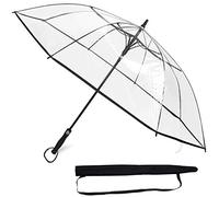 Sternenfunke Regenschirm groß XXL Ø130 cm transparent, Komfort Druckknopf, mit Tragehülle, Automatik, Perfekt als durchsichtiger Partnerschirm oder Hochzeitsschirm - Rand schwarz