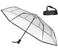 Sternenfunke Regenschirm transparent Ø98 cm Komfort Druckknopf Automatik faltbar klein in Tasche Taschenschirm für Hochzeiten Taschen Regenschirm klein - Rand schwarz