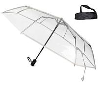 Sternenfunke Regenschirm transparent Ø98 cm Komfort Druckknopf mit Tragehülle Automatik faltbar klein in Tasche Taschenschirm transparent für Hochzeiten durchsichtiger Regenschirm klein - Rand weiß